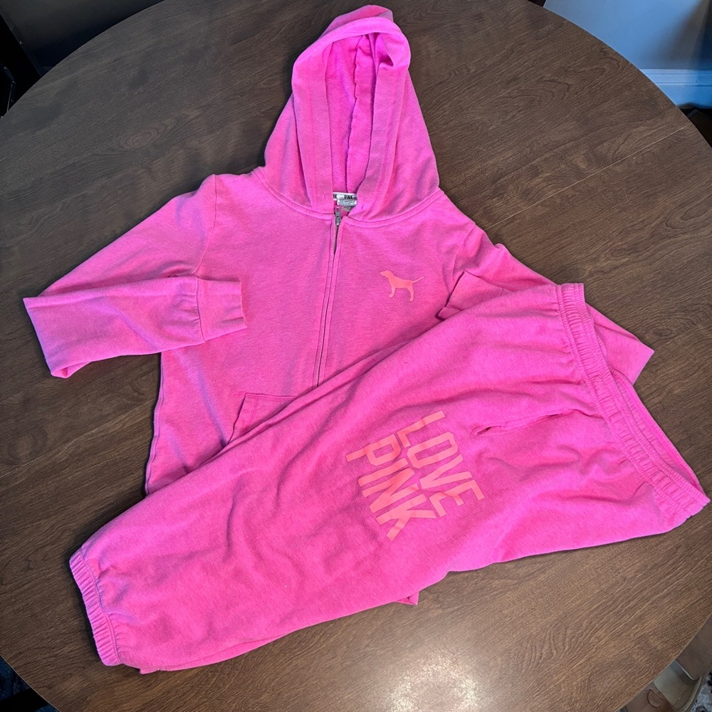 VS Victoria's Secret PINK Pink Hoodie Zip Skinny Joggers Set Small Outfit
